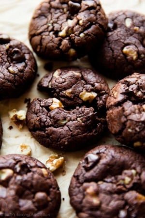 overhead image of brownie walnut cookies