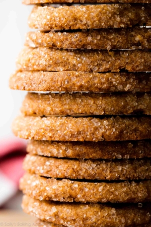 zoomed in image of a stack of brown sugar shortbread cookies