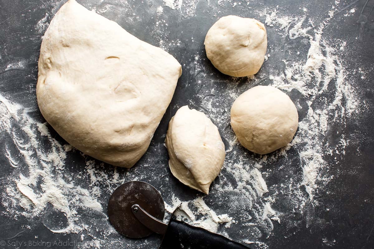 pretzel roll dough cut into dough chunks for rolls