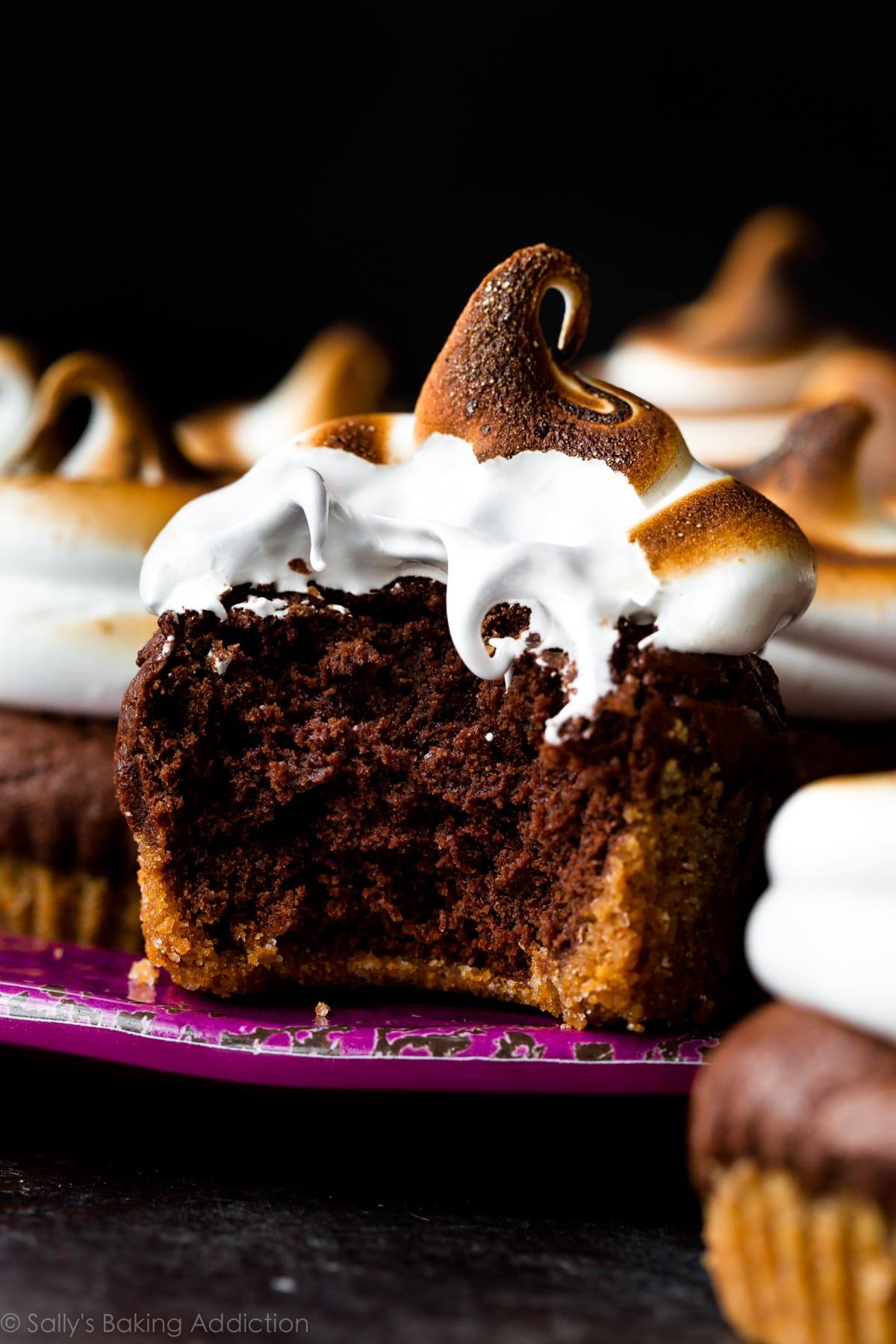 smores brownie cupcakes with toasted marshmallow creme frosting