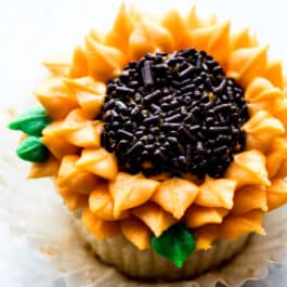sunflower frosting design on cupcake
