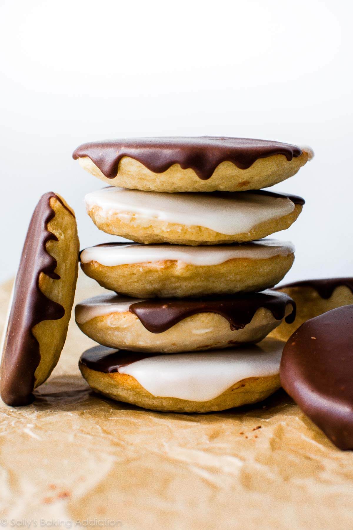stack of black & white cookies