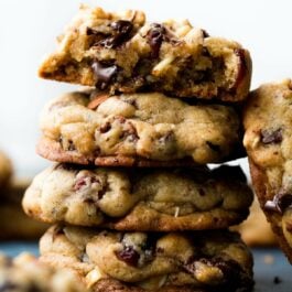 stack of dark chocolate cranberry almond cookies