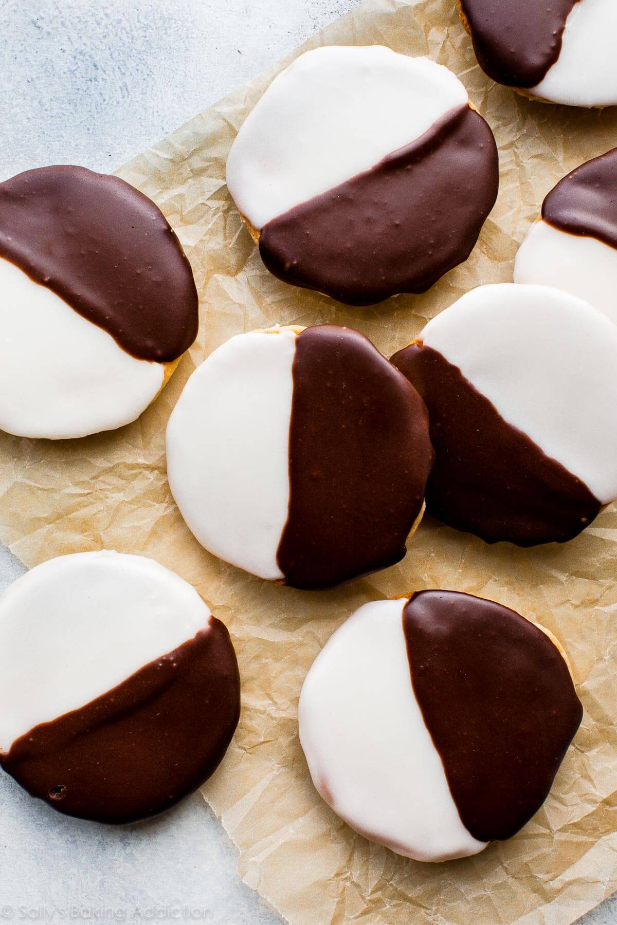 overhead image of black & white cookies