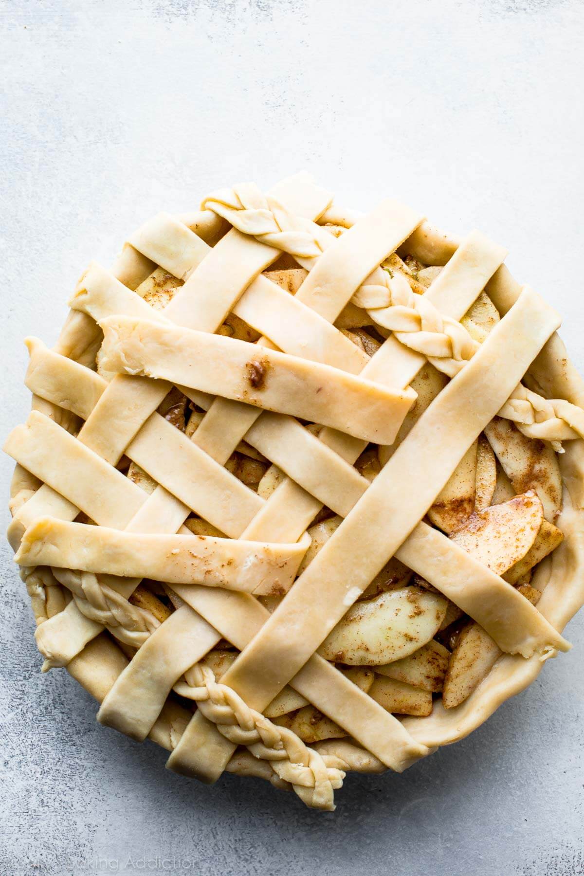 latticed pie crust dough with braids