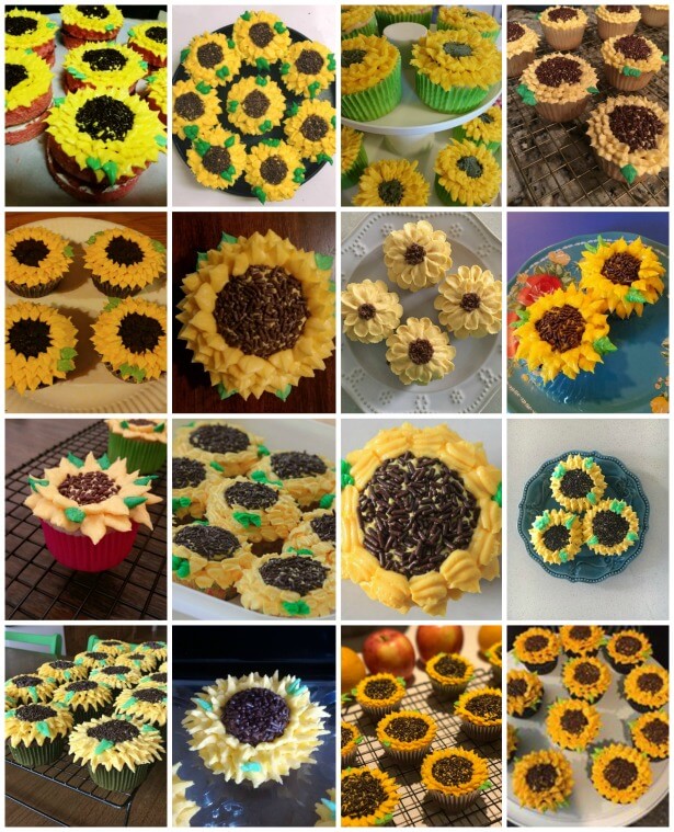 collage of sunflower cupcake images