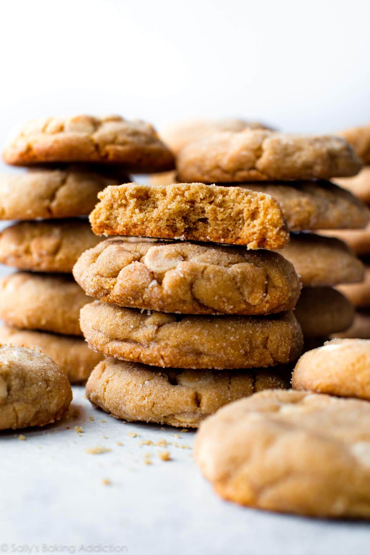 stacks of white chocolate peanut butter cookies