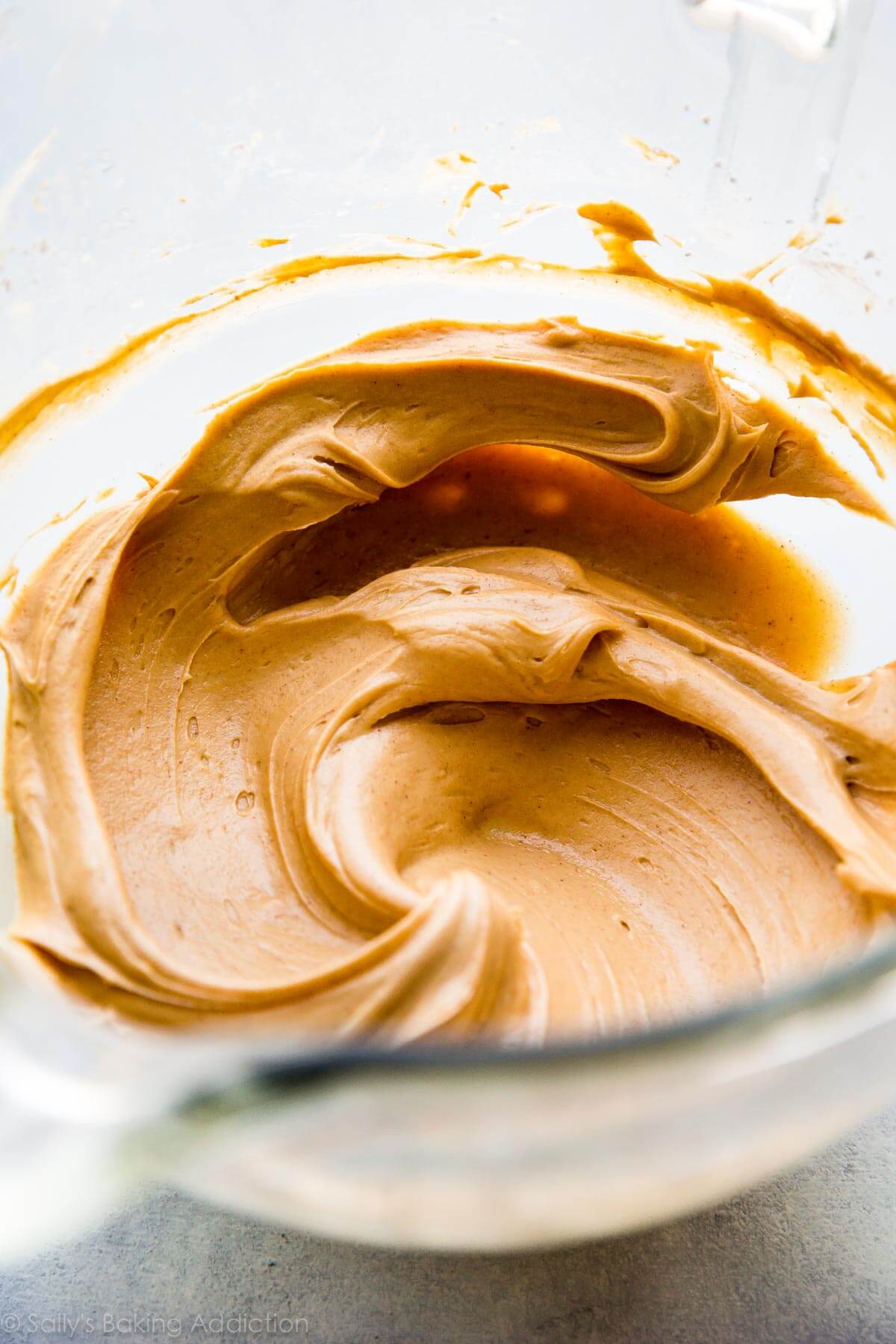 peanut butter frosting in a glass bowl