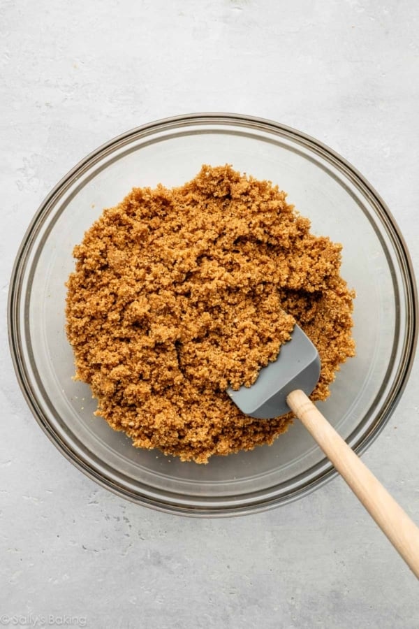pecan graham cracker crust mixture in a bowl.