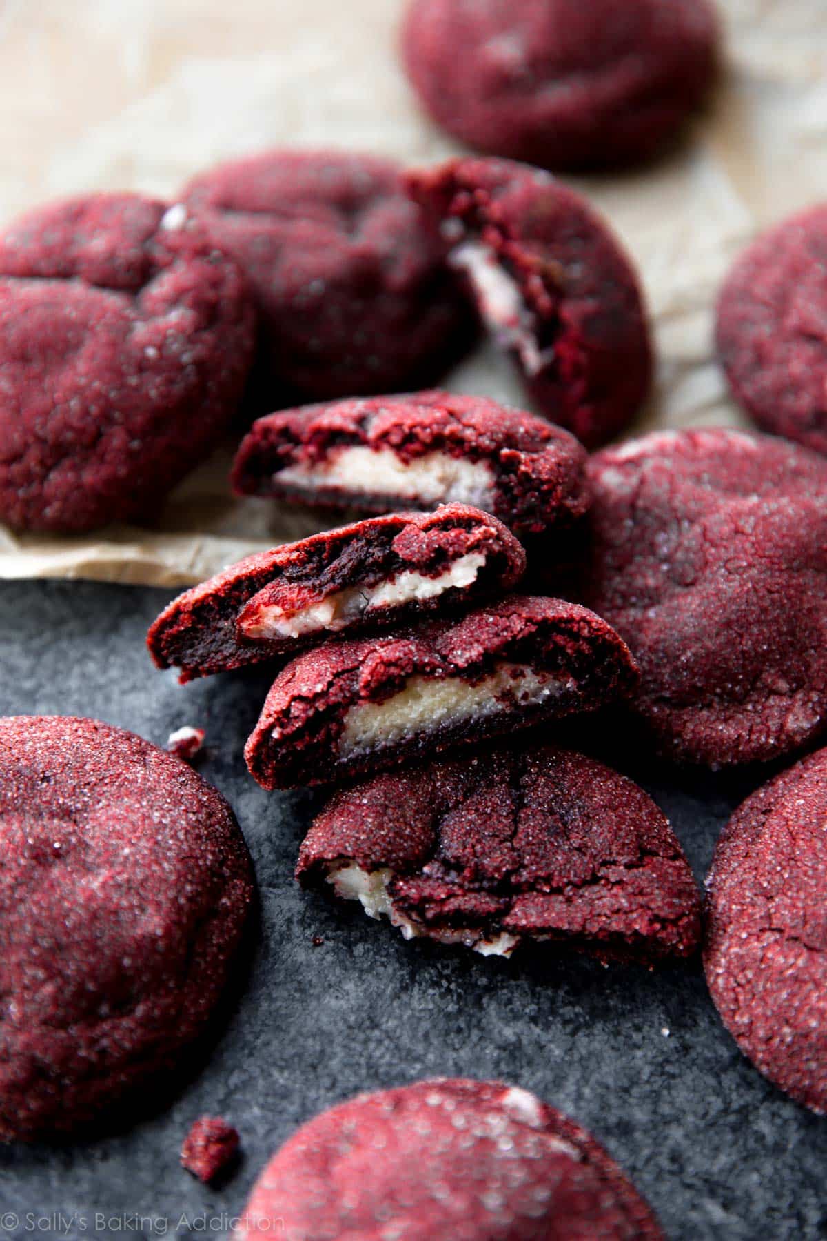 cream cheese stuffed red velvet cookies