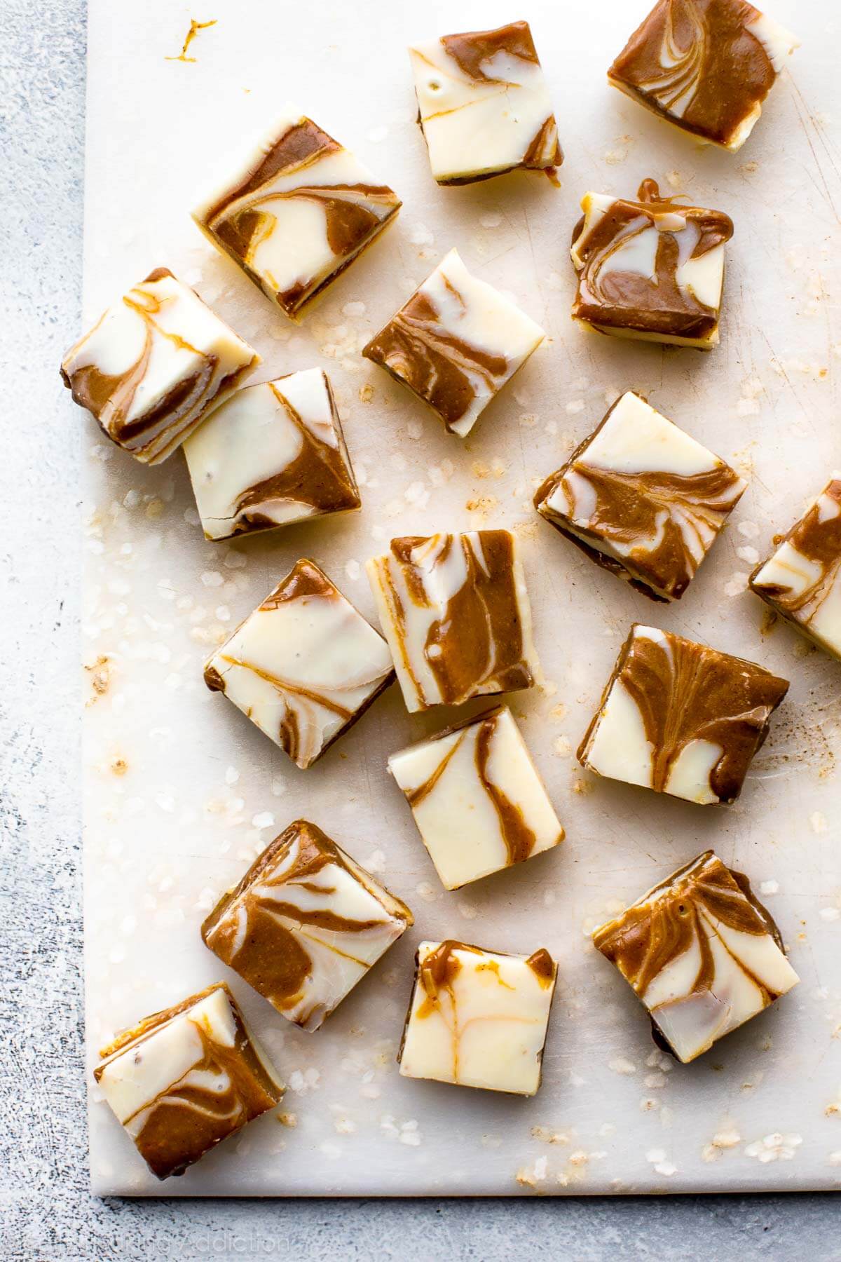 overhead image of gingerbread fudge cut into squares