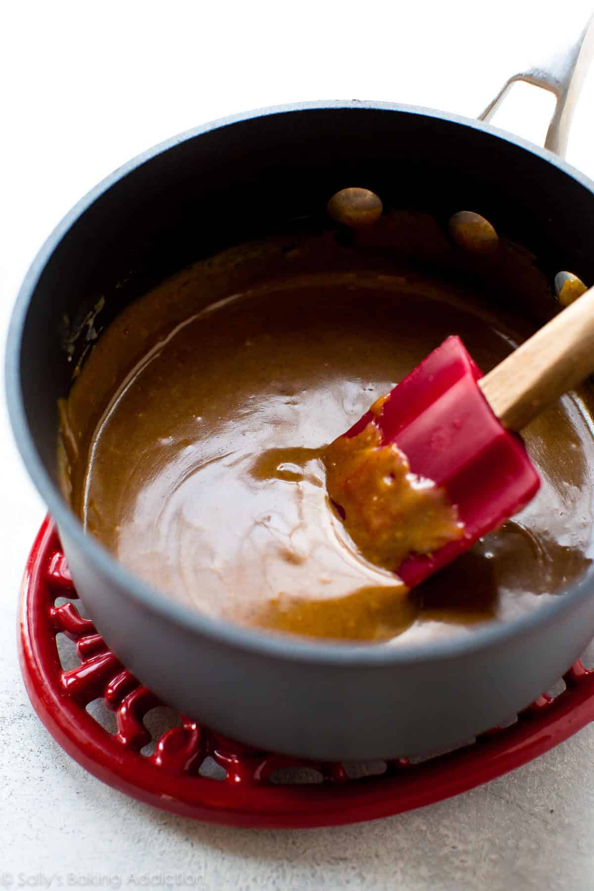gingerbread fudge mixture in a saucepan