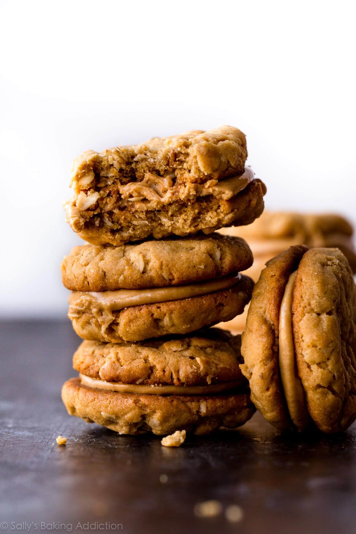 stack of peanut butter cookie sandwiches