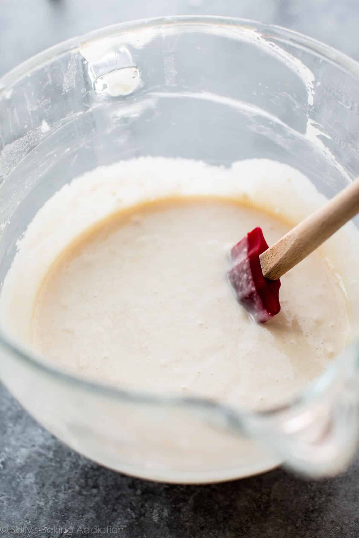 peppermint cupcake batter in a glass bowl