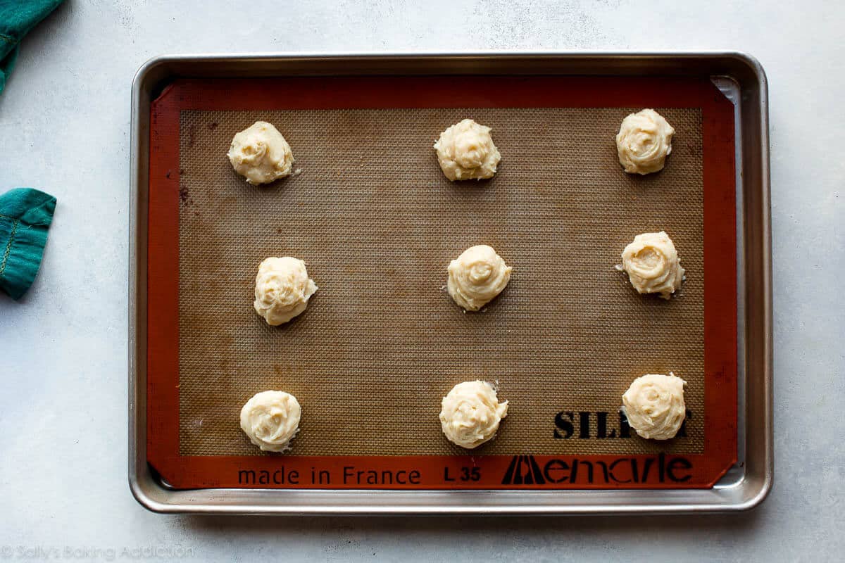 lemon ricotta cookie dough on a baking sheet before baking