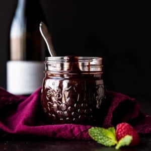 red wine chocolate ganache in a glass jar