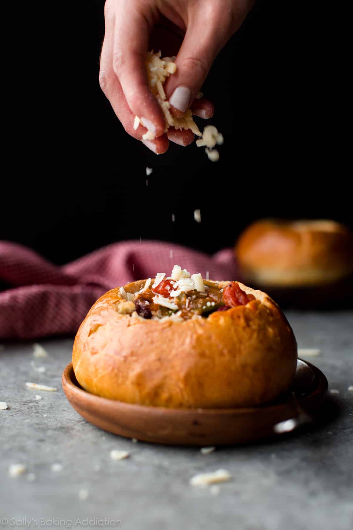 Minestrone soup in a bread bowl