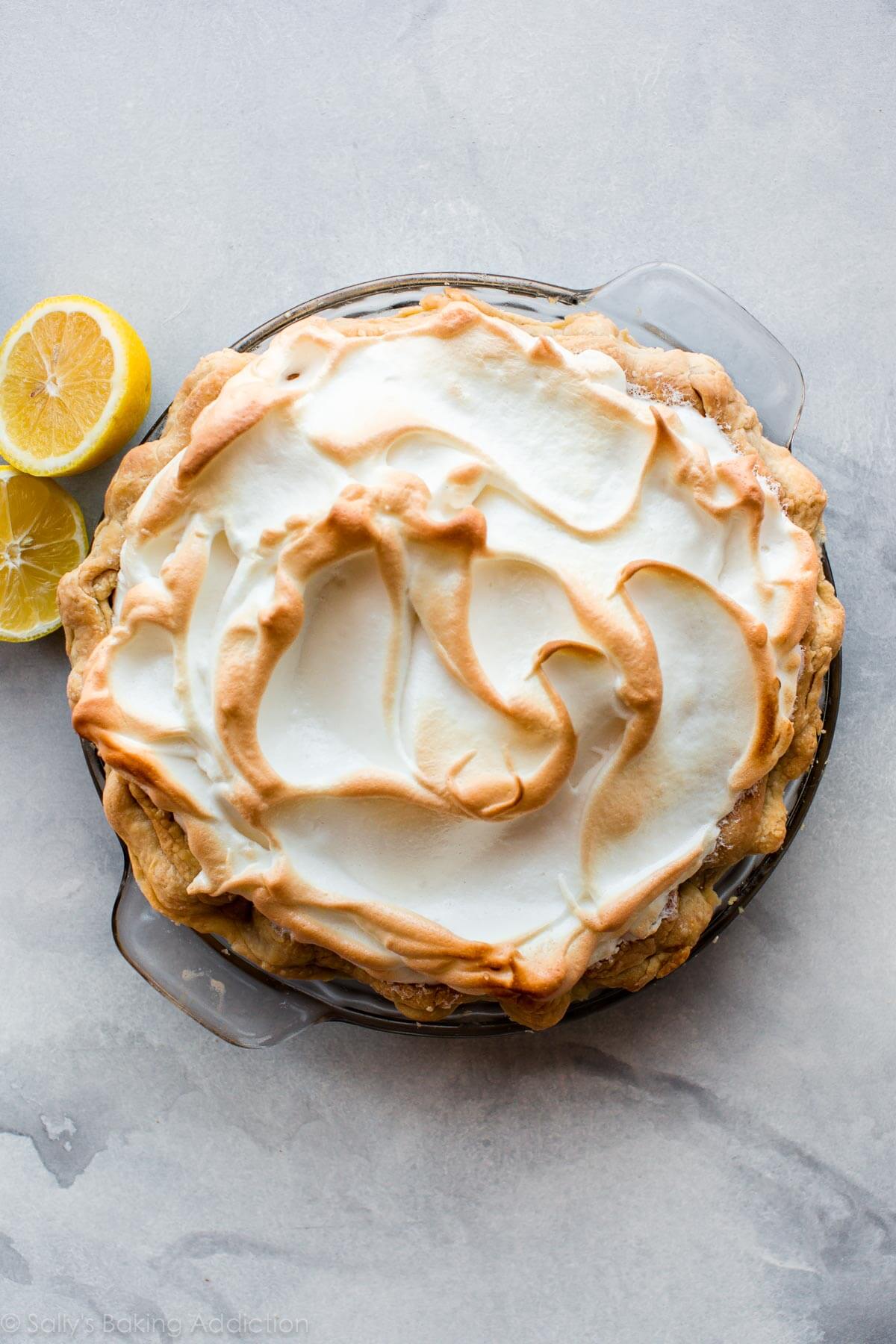 overhead image of lemon meringue pie