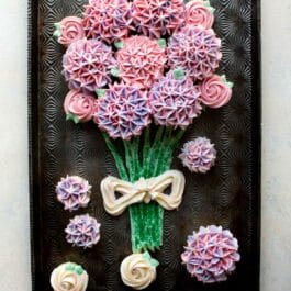 cupcake bouquet on a baking sheet