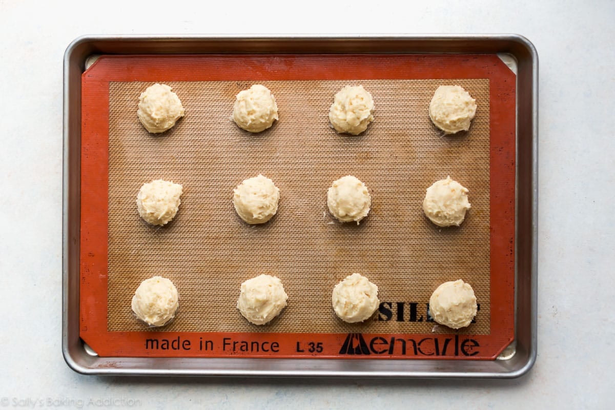 drop style sugar cookie dough on a baking sheet before baking