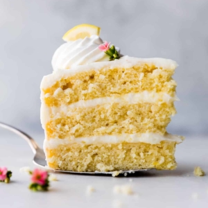 slice of lemon cake on a cake server