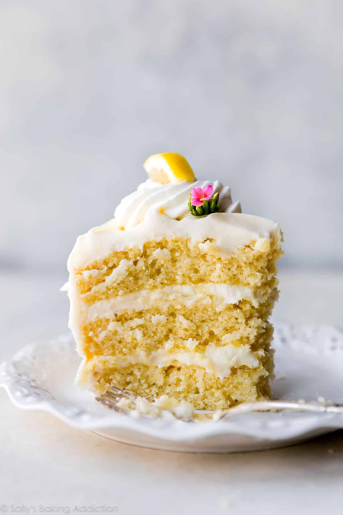 slice of lemon cake on a white plate