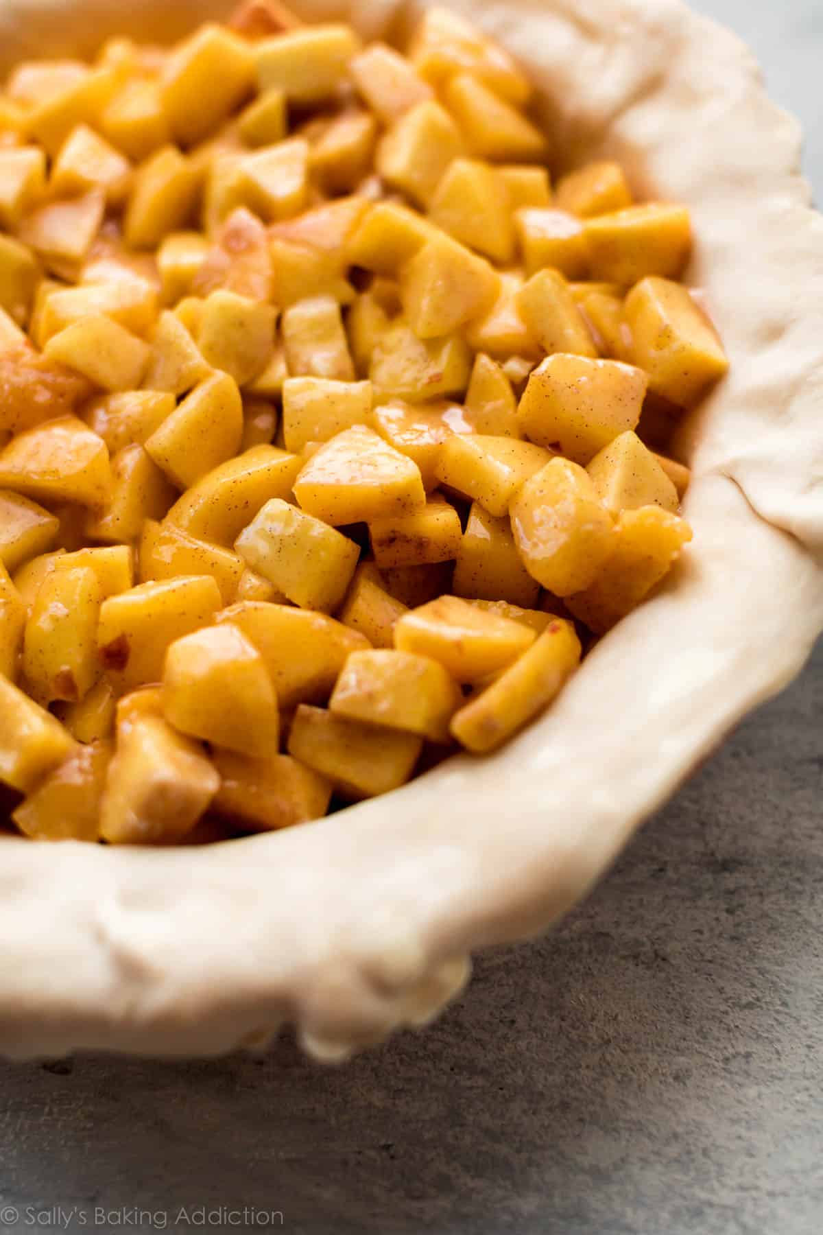 peach pie filling in a pie dish