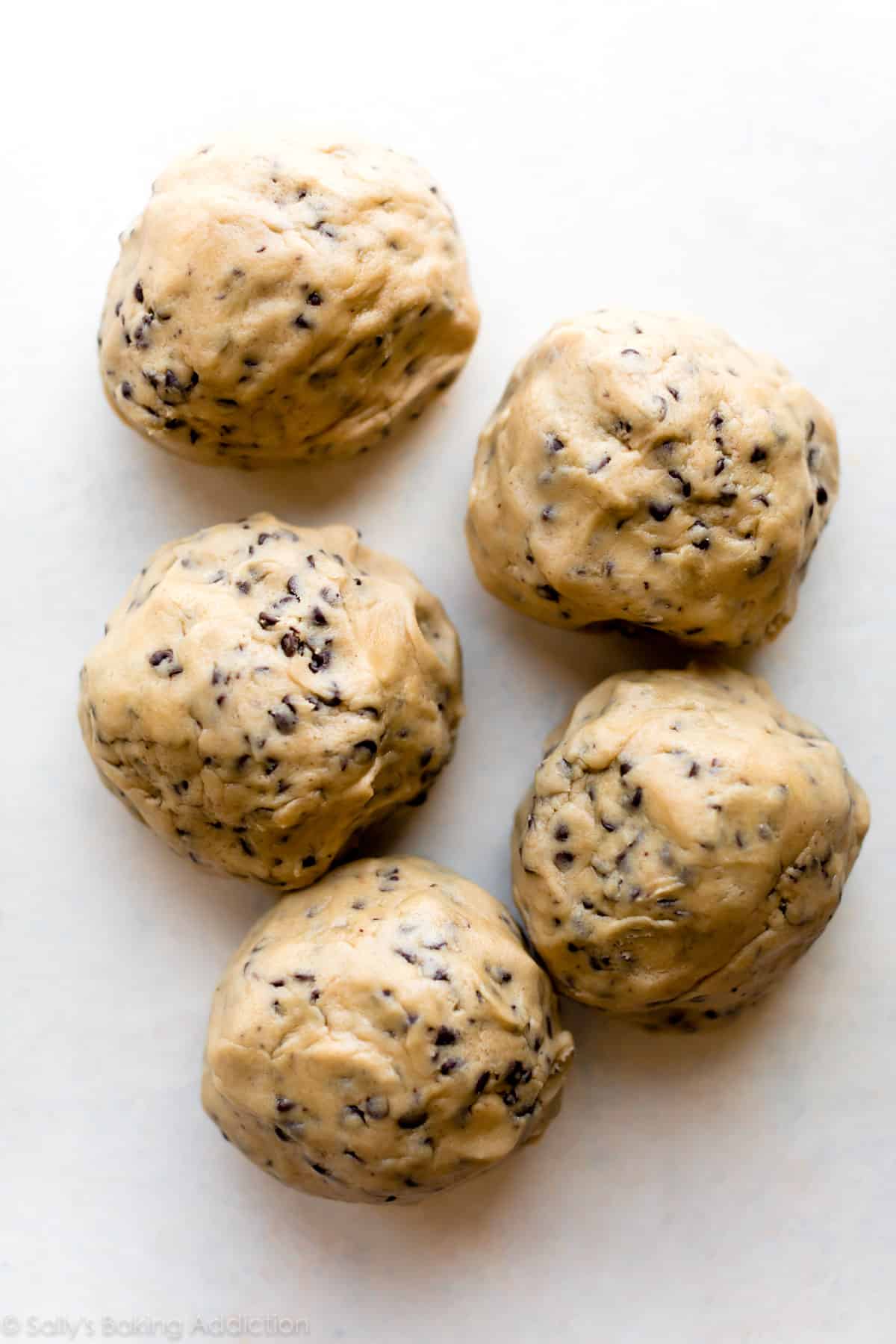 5 balls of chocolate chip cookie dough