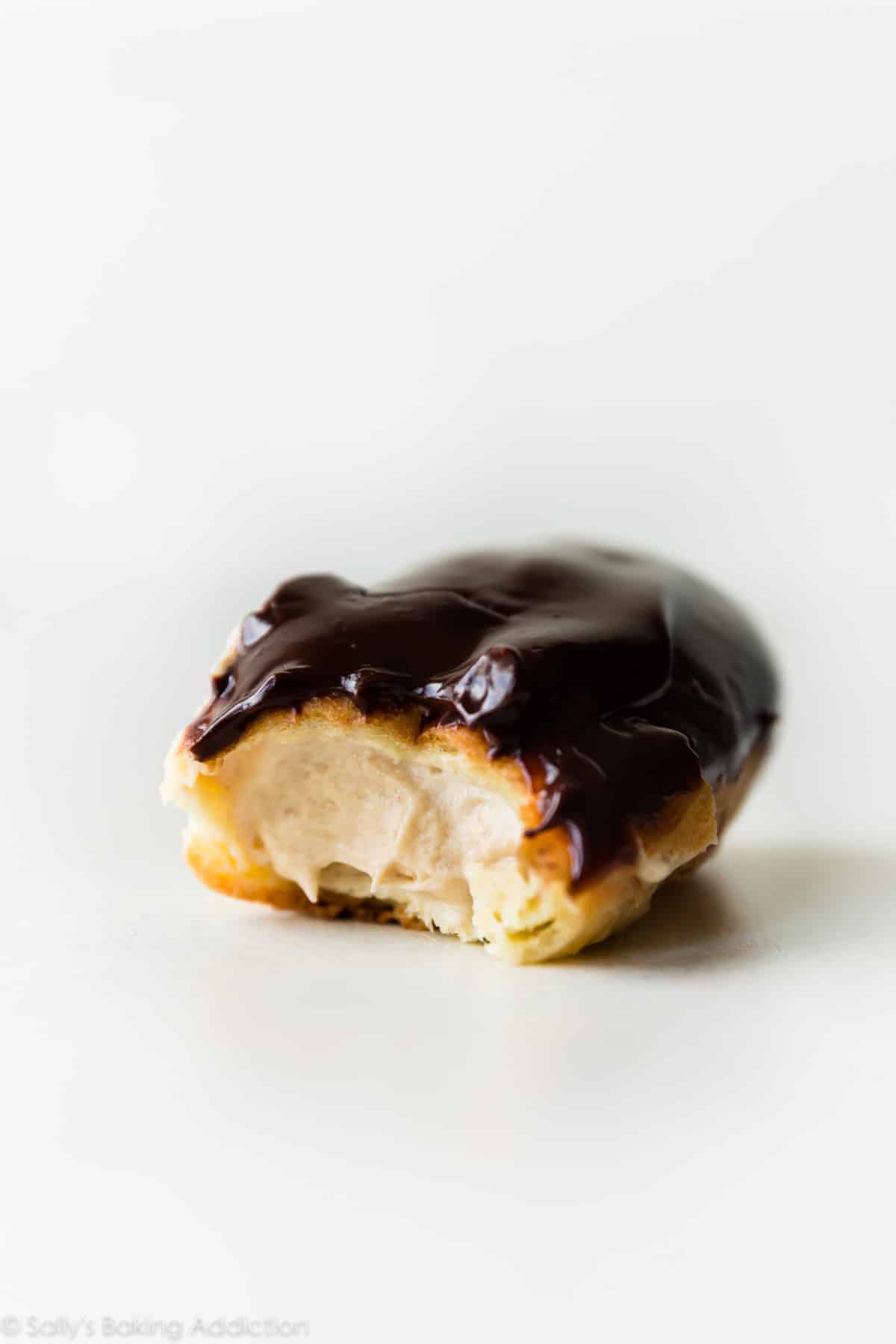 eclair with peanut butter mousse filling and topped with chocolate ganache
