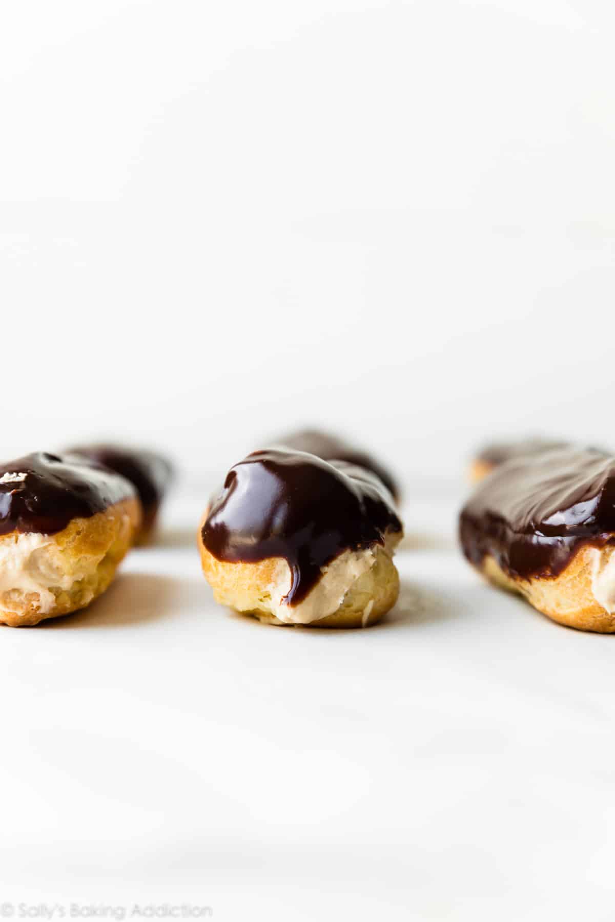 eclairs with chocolate ganache topping