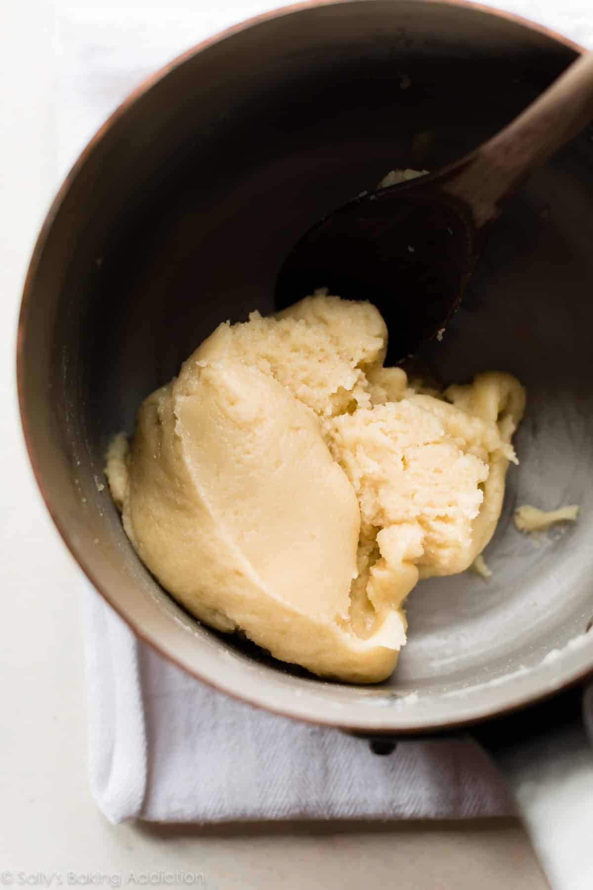 choux pastry dough in a saucepan