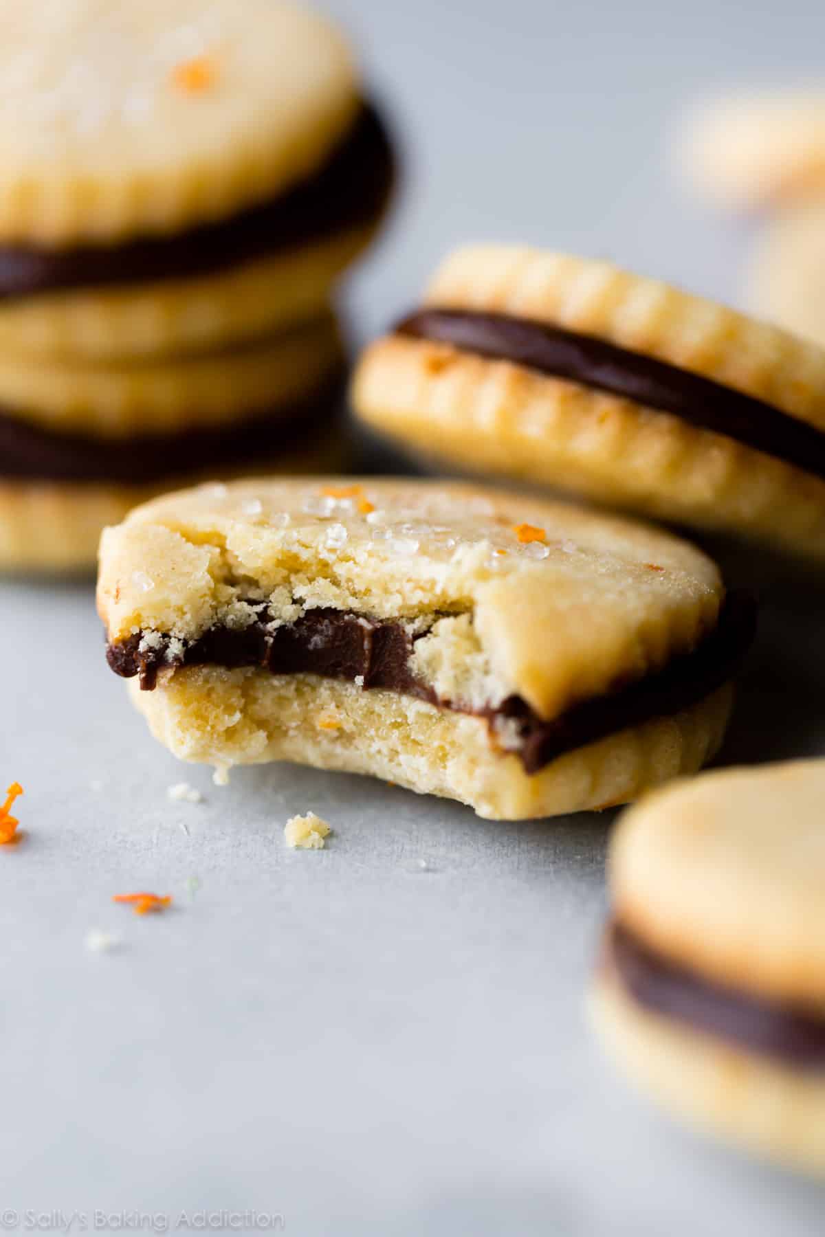 orange butter cookies with chocolate ganache filling