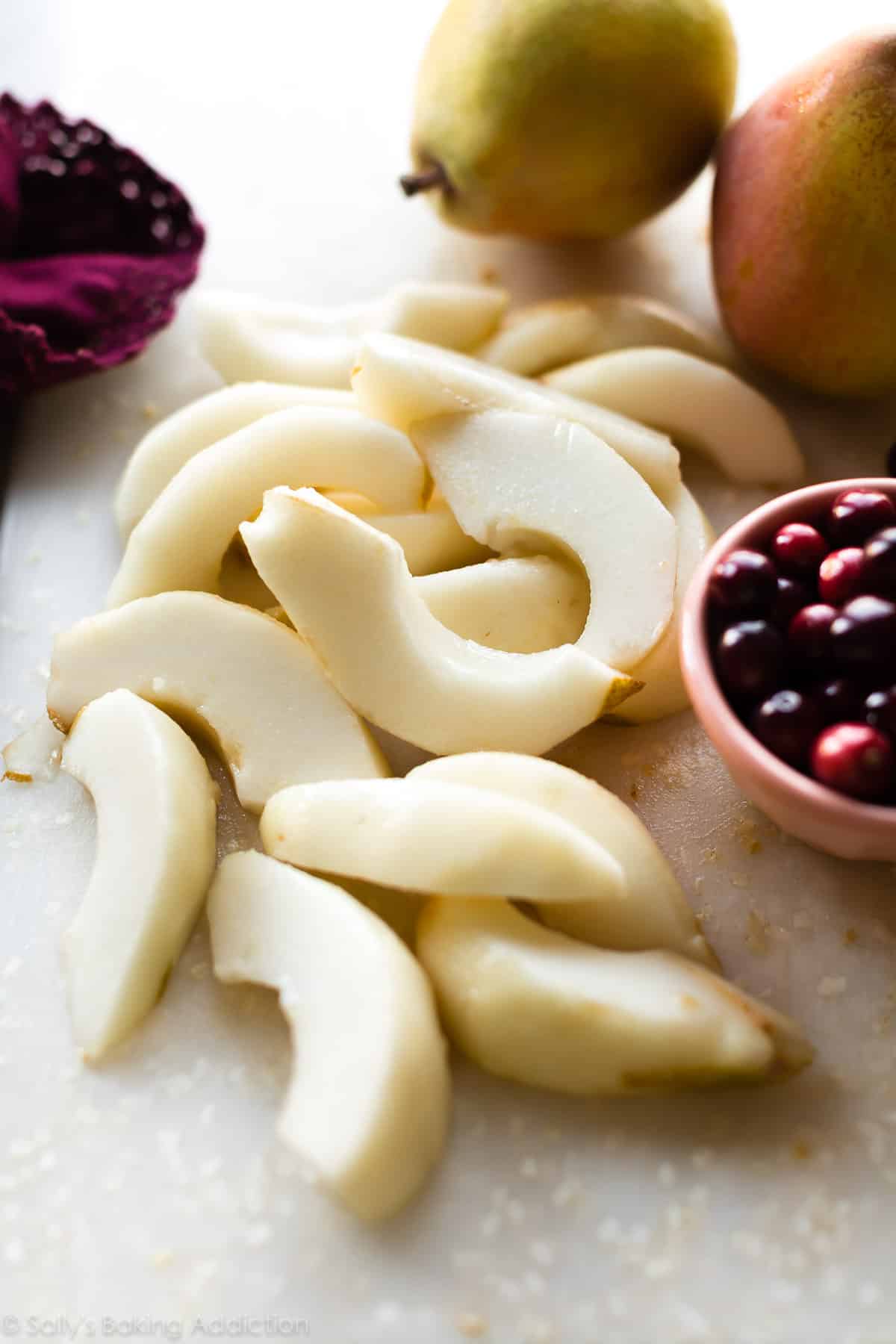 Sliced pears for pear pie filling