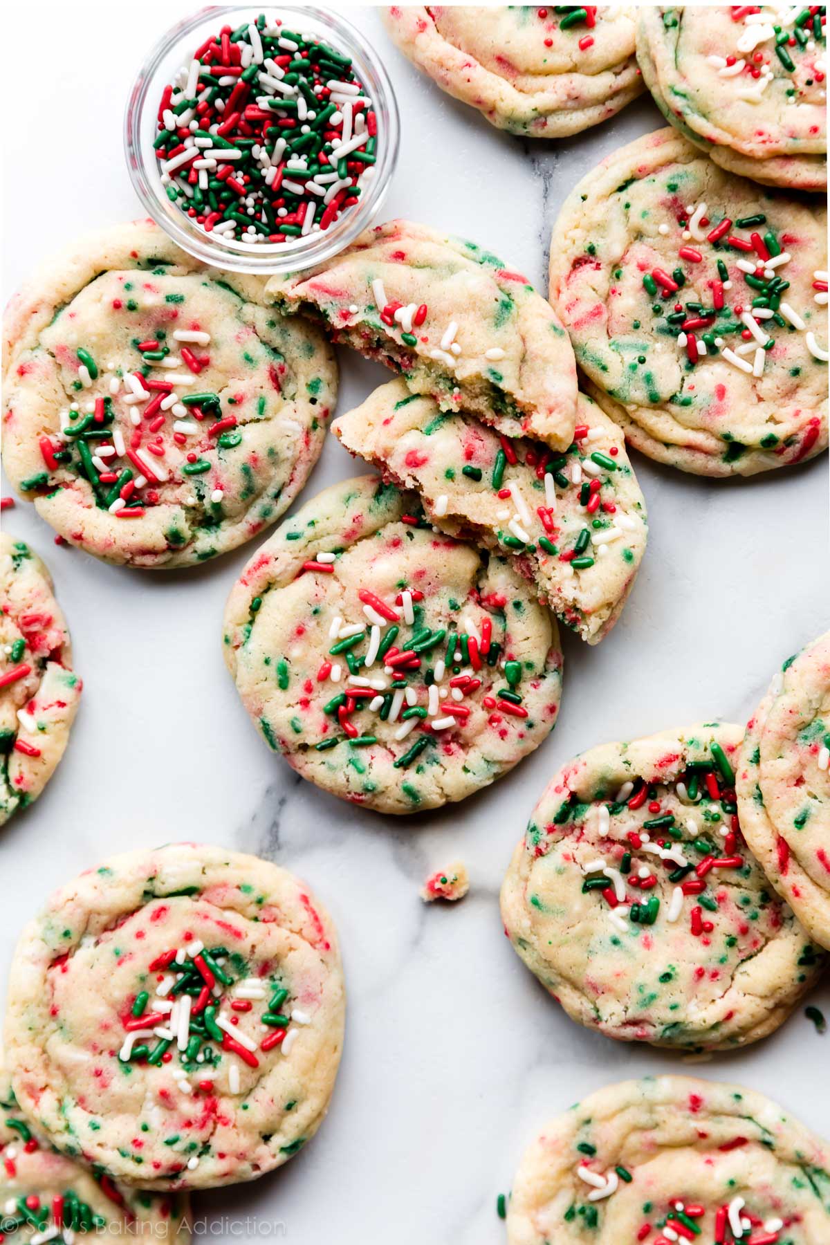 Christmas sugar cookies with red and green sprinkles