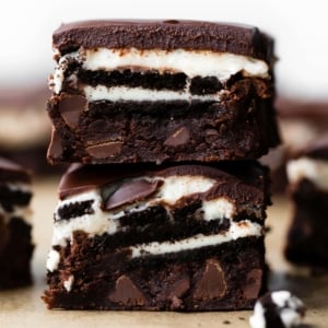 stack of cookies and cream Oreo brownies