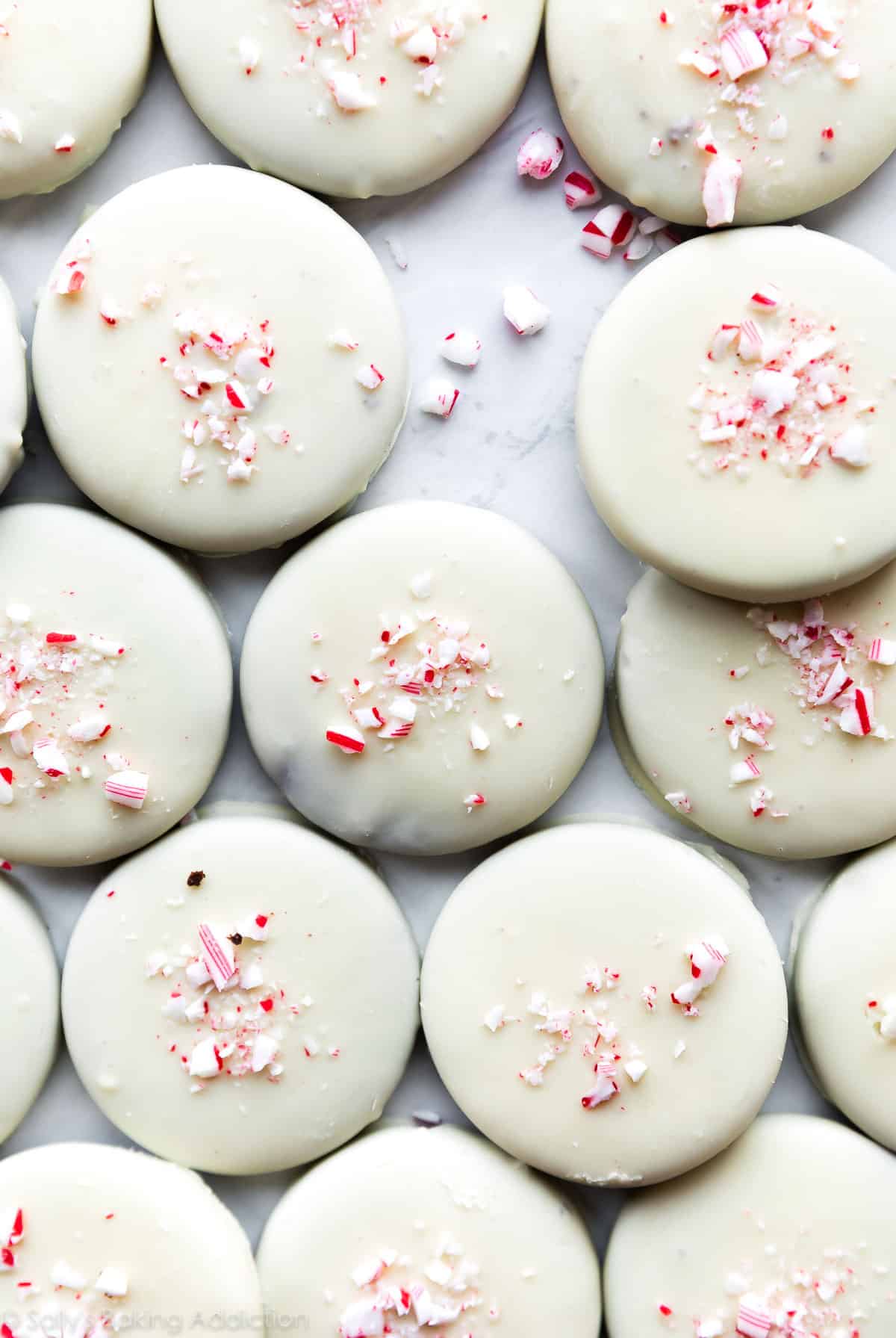 Peppermint bark cookies with white chocolate and crushed candy canes