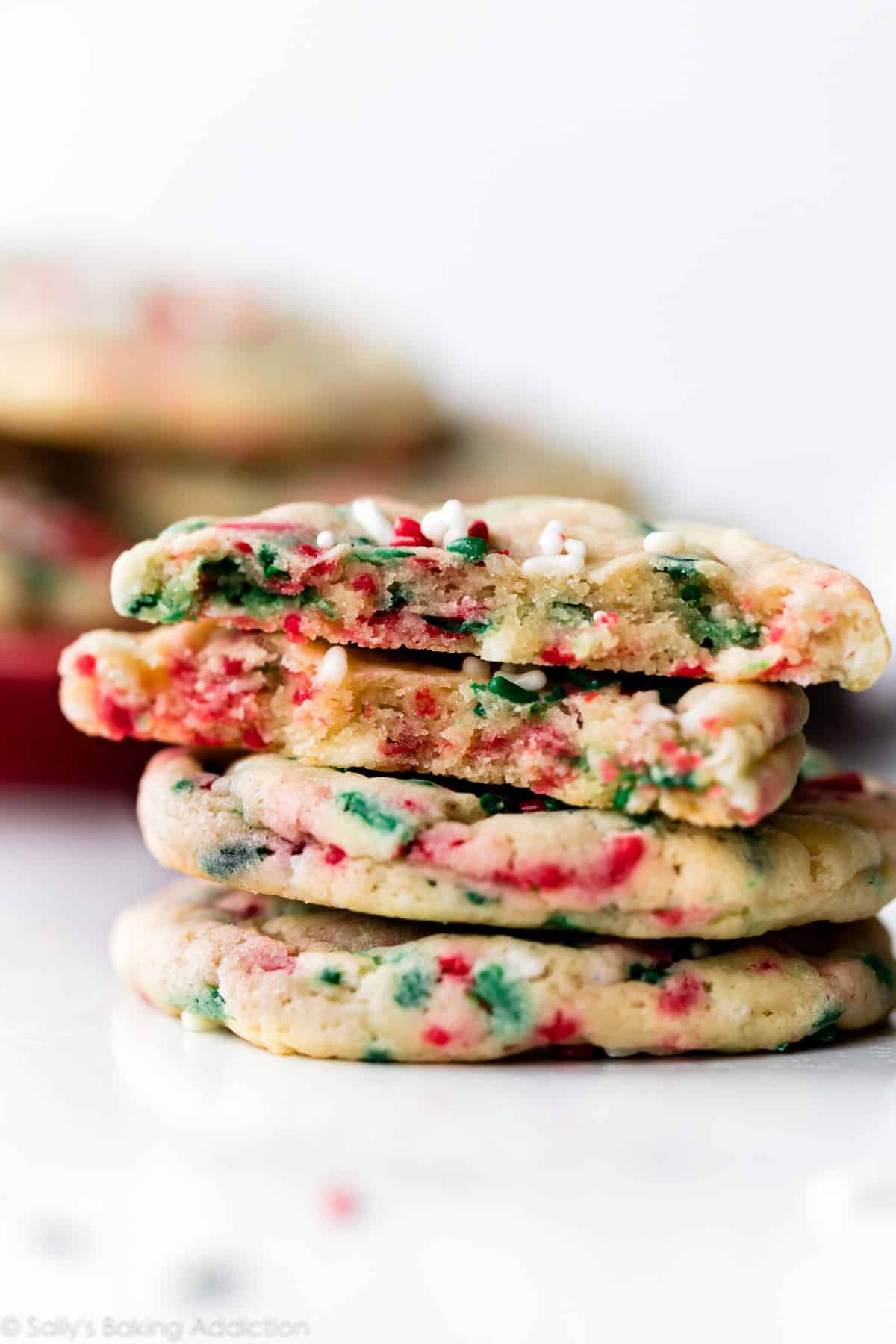 stack of sprinkle Christmas sugar cookies