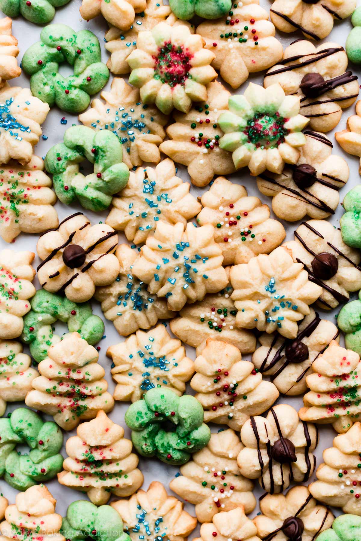 assortment of butter spritz cookies made with a cookie press