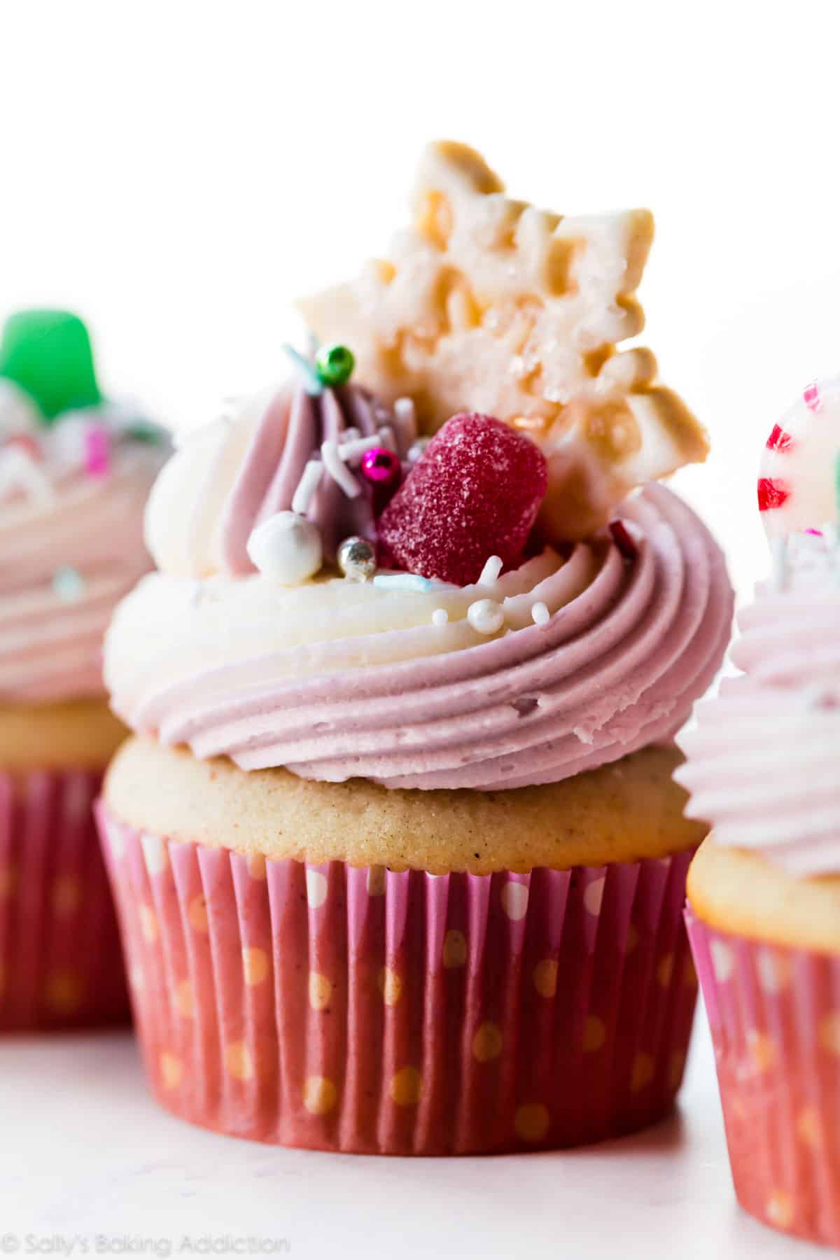 Sugar plum fairy cupcakes with candy toppings