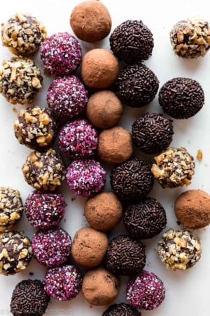 Homemade chocolate truffles with various coatings