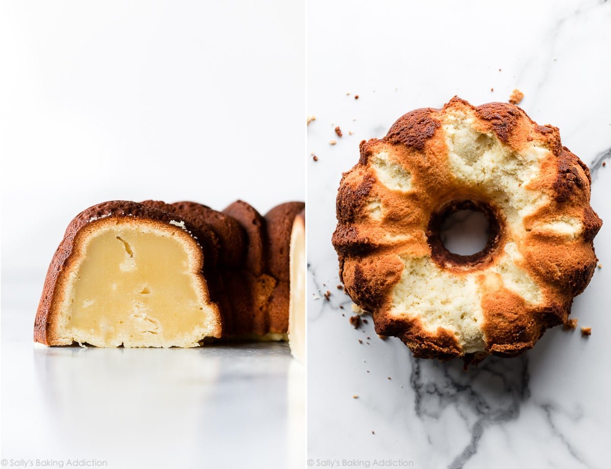 2 images of pound cake disaster