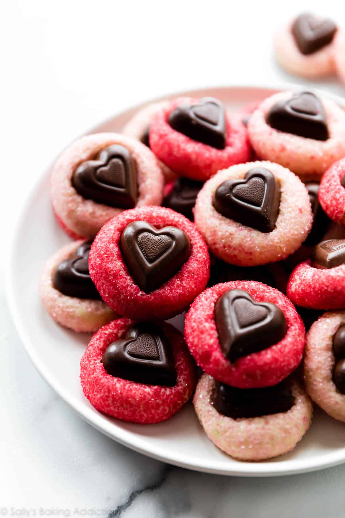 sparkle sweetheart cookies on a plate