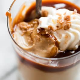 Butterscotch pudding in glass cup