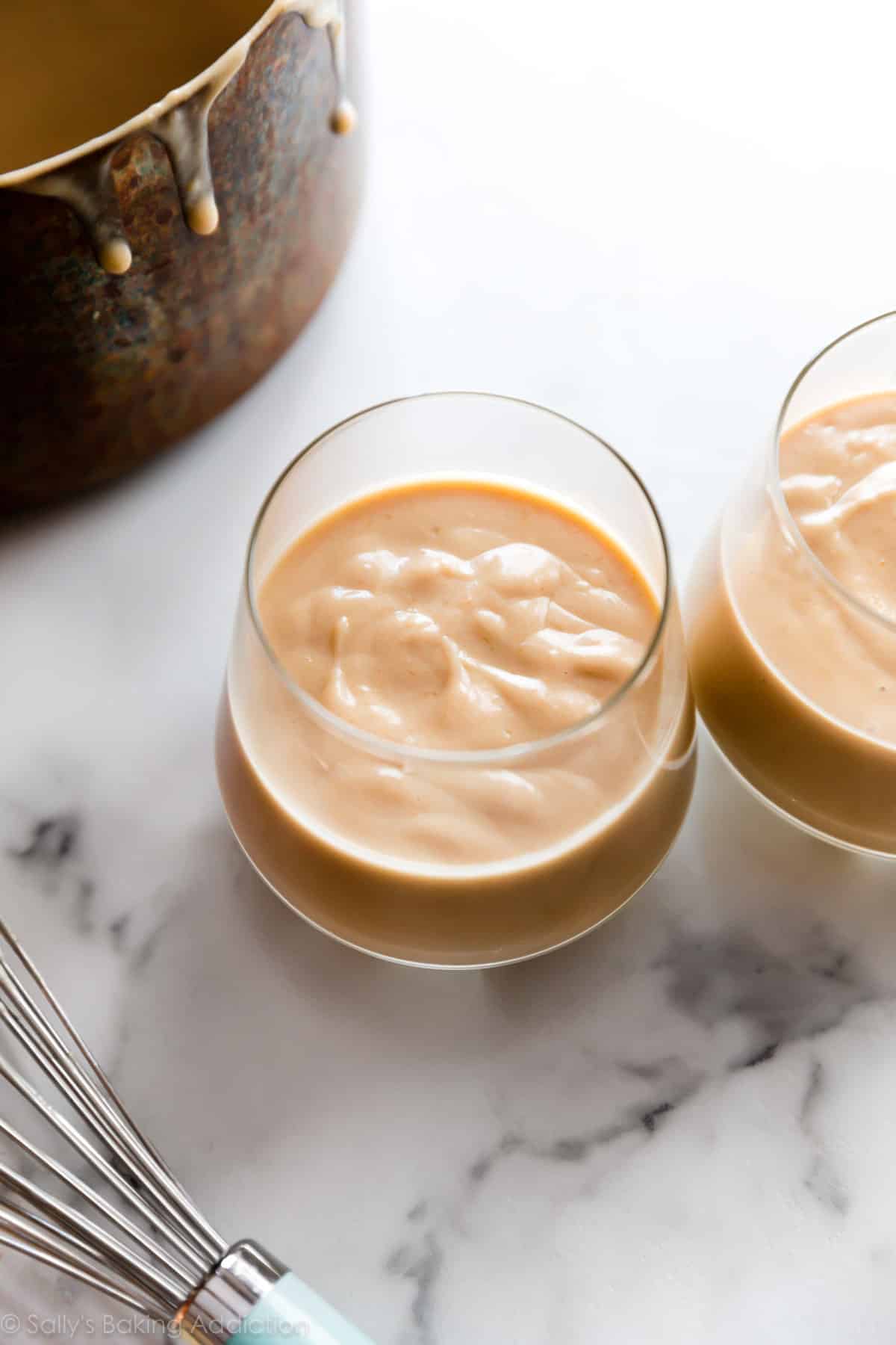 Butterscotch pudding in glass cups