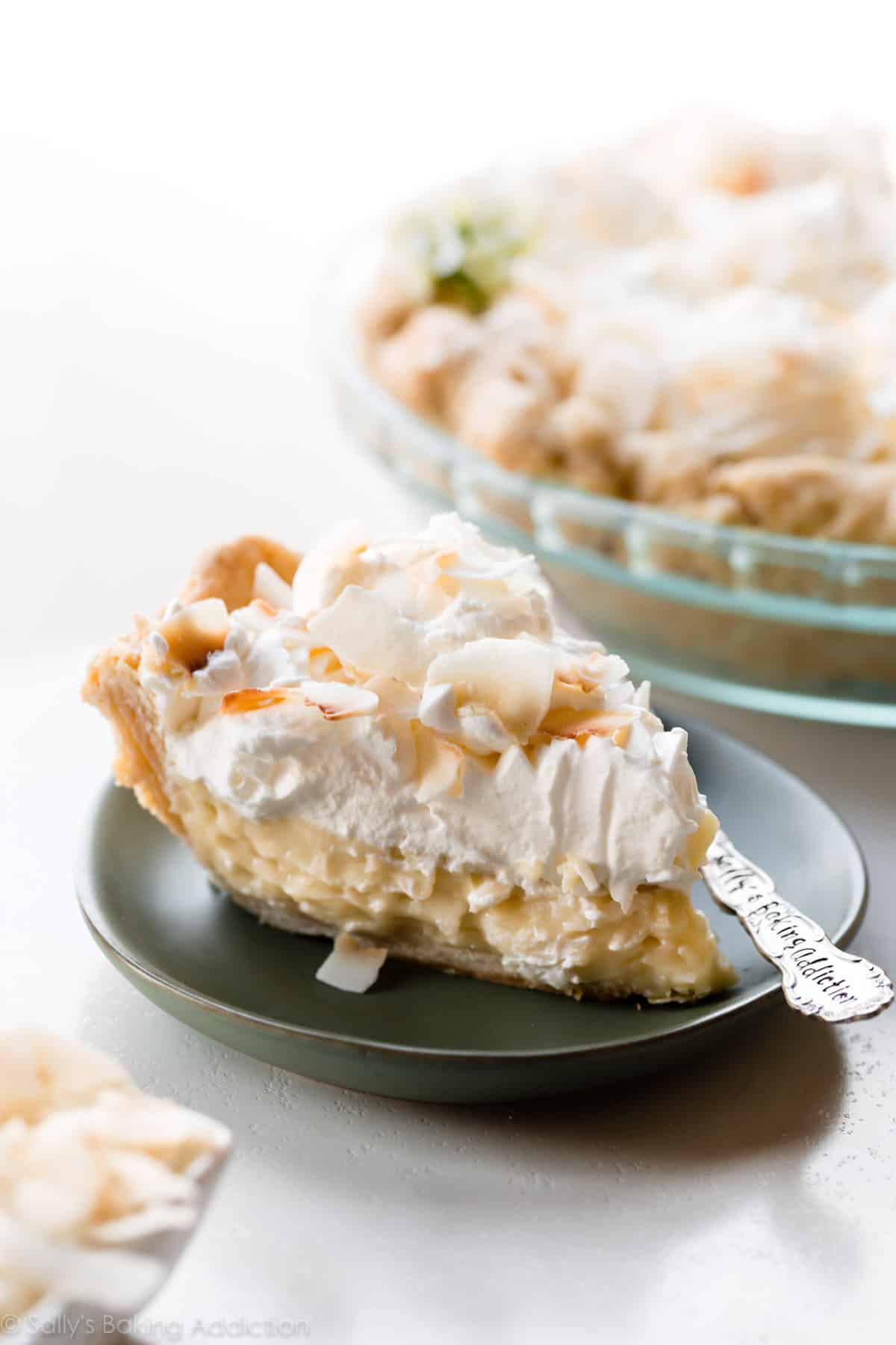 slice of coconut cream pie on a plate