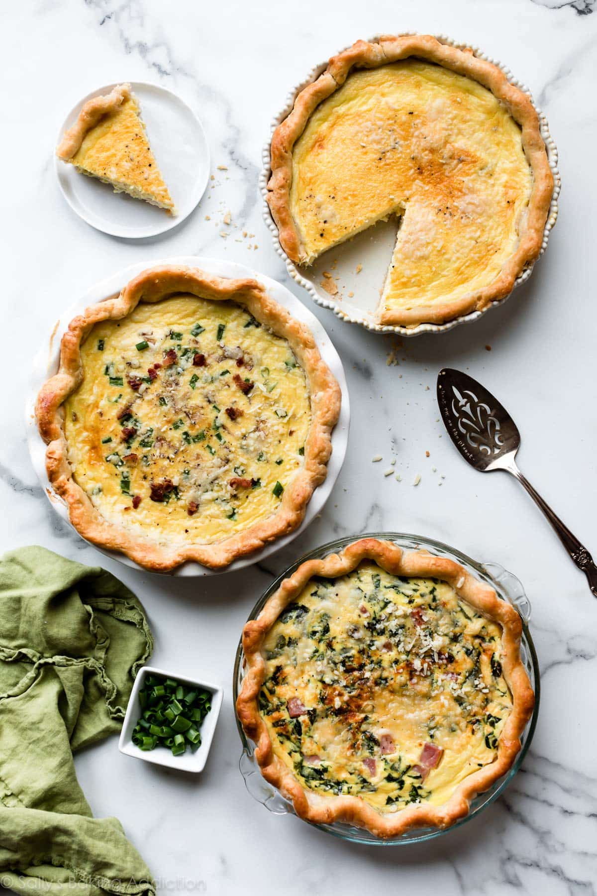 3 quiches with a variety of fillings