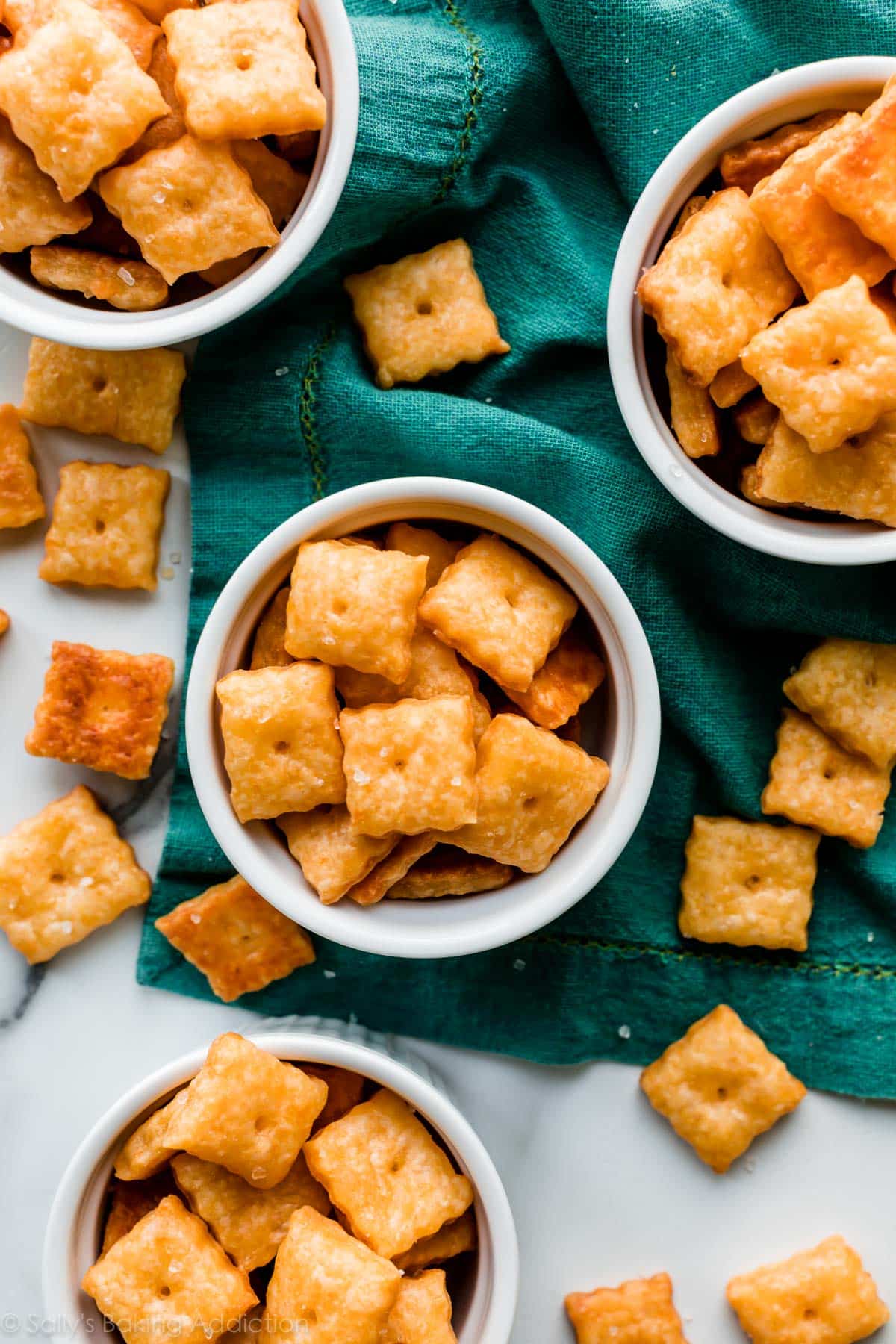 bowls of homemade cheddar crackers