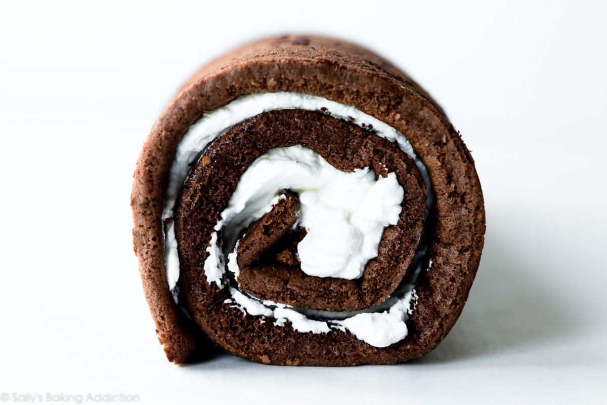 Chocolate cake roll with whipped cream filling