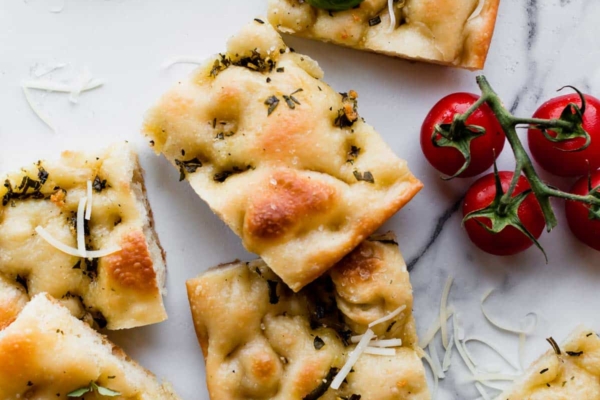 Garlic rosemary herb focaccia with parmesan cheese