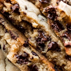 Close up picture of chocolate chip cookies